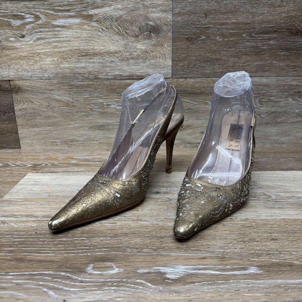 Badgley Mischka Wesley Gold Slingback Pumps Women's Size EU 39.5